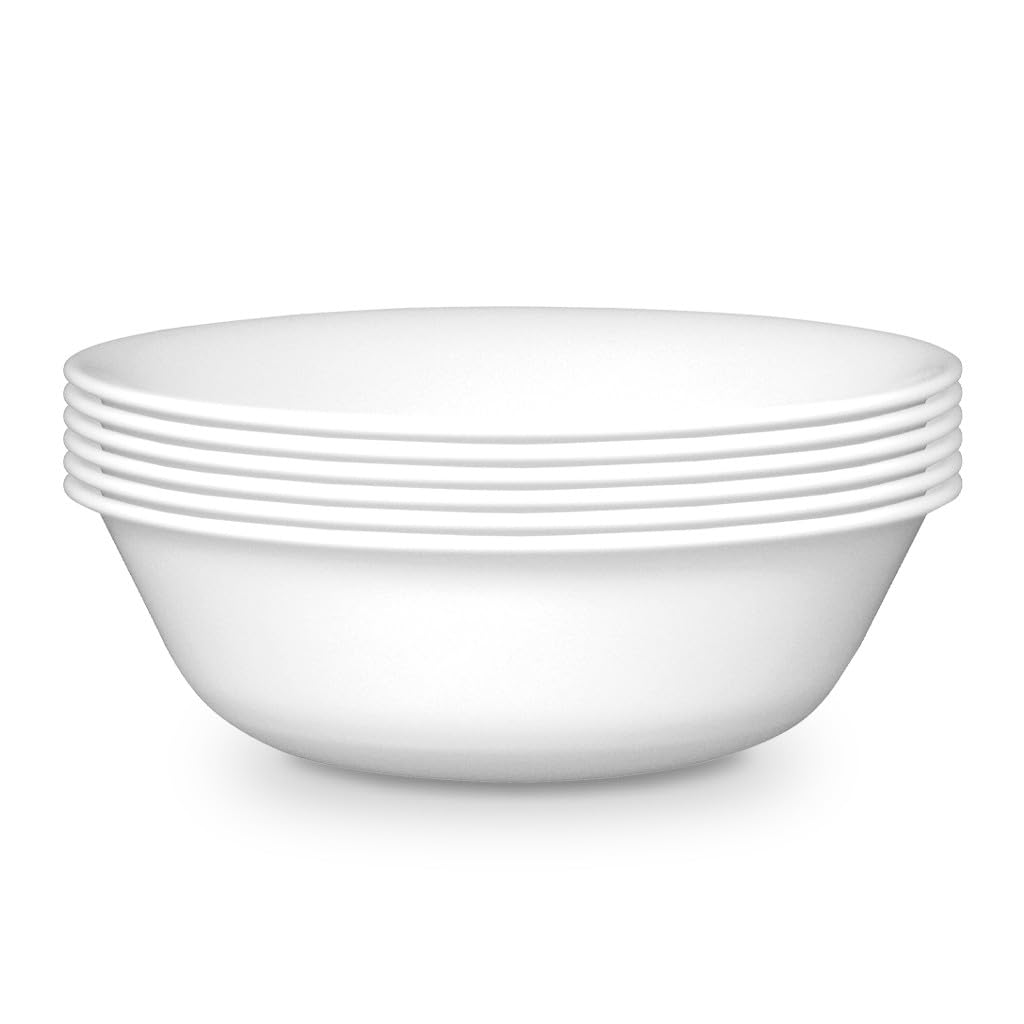 Corelle 3125 Vitrelle Glass Winter Frost Cereal Bowl, White, 18 oz, Pack of 6