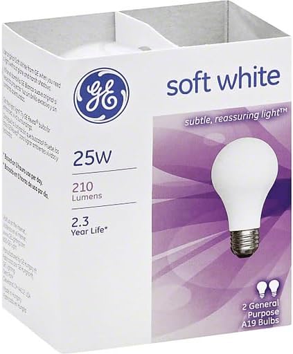 GE Bulb SFTWHT 25A/W PK2