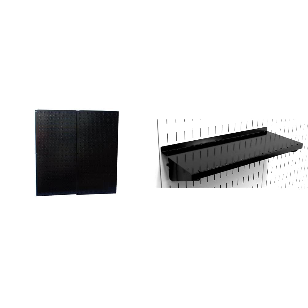 Wall Control 32" x 16" Black Metal Pegboard Pack - 2 Panels & 1 Deep Shelf Assembly, Modern Style, Heavy Duty, Slotted, Secure, Wall Mount, Garage/Workshop/Tool Shed Storage