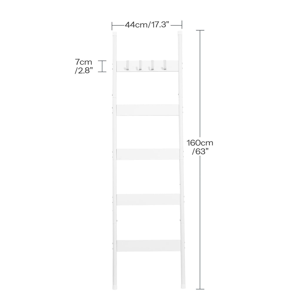 HOOBRO Blanket Ladder, 5-Tier Towel Rack with Hooks, Wall-Leaning Blanket Rack, Decorative Display Ladder Shelf, Scarves, Industrial, Living Room, Bedroom, Black BB52CJ01
