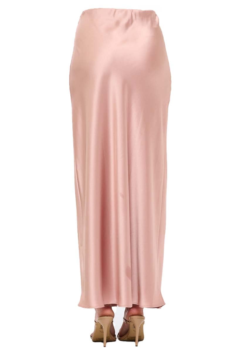 Women's Solid Satin High Waist Midi Long Skirt Hidden Elastic Waistband Skirt for Women-Made in USA