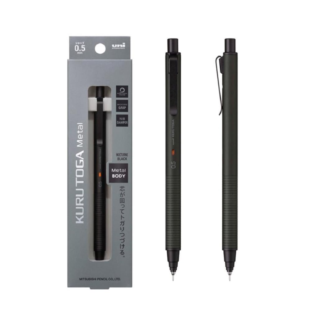 KURUTOGA Mitsubishi Pencil Mechanical Pencil Metal 0.5mm Nocturne Black M5KH1P.24 With Original Stylus Ballpoint Touch Pen