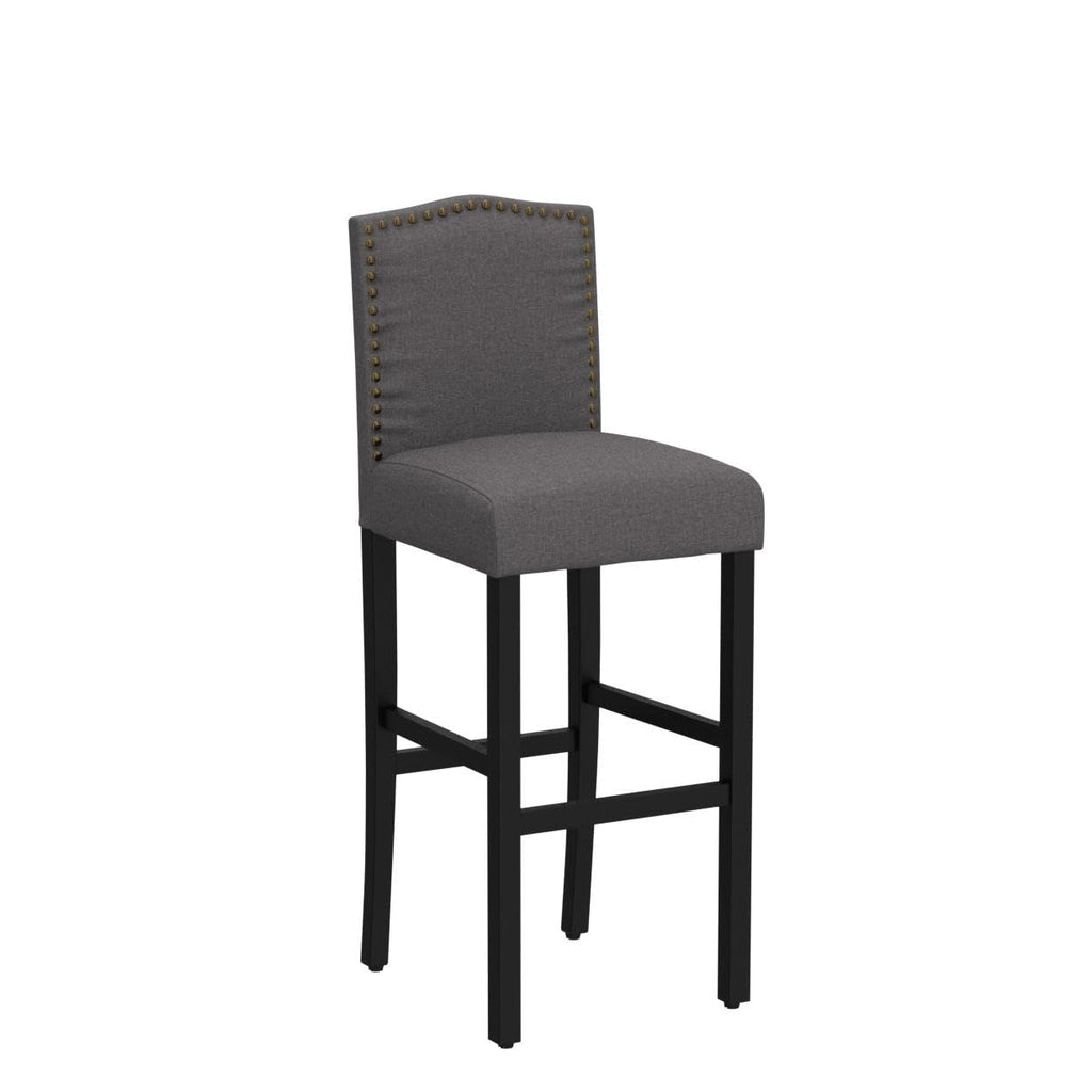 LSSPAID Counter Height Bar Stools Set of 2, 24.8 Inch Modern Upholstered Fabric Barstools, Kitchen Island Chairs with Bronze Nail Backrest and Solid Wood Legs for Kitchen Pub Home Cafe, Beige