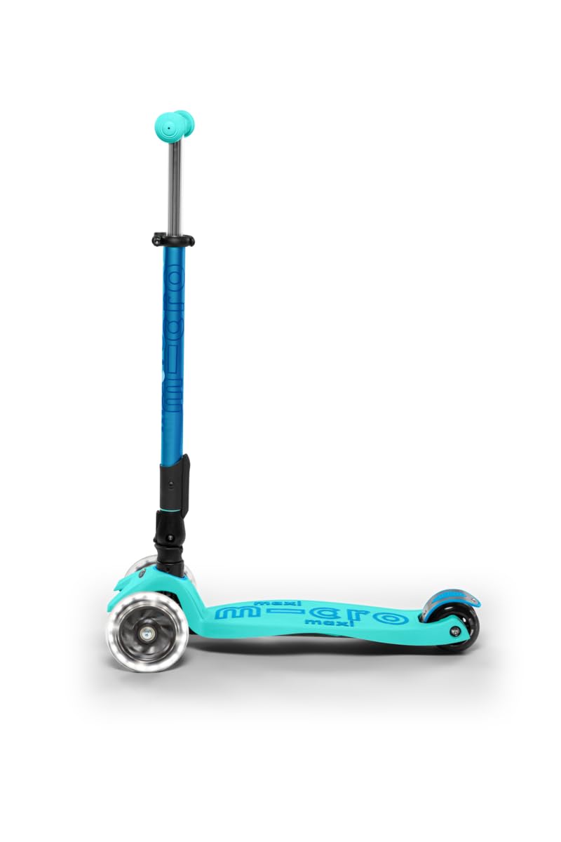 Micro Kickboard | Maxi Foldable LED Kids Scooter for Ages 5-12 | Children up to 110 lbs | 3 Wheel Lean-to-Steer Design | Adjustable T Bar | Smooth Ride, Motion Activated PU LED Wheels | Swiss Design