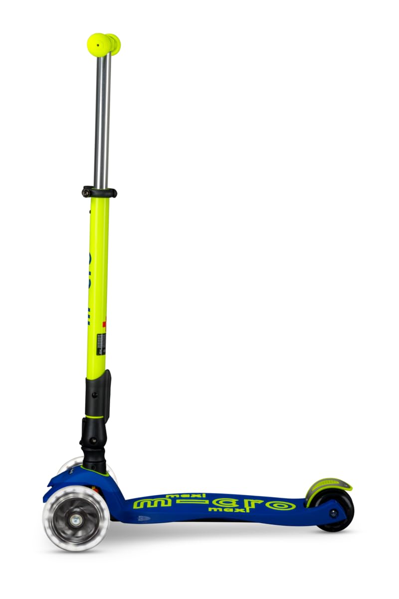 Micro Kickboard | Maxi Foldable LED Kids Scooter for Ages 5-12 | Children up to 110 lbs | 3 Wheel Lean-to-Steer Design | Adjustable T Bar | Smooth Ride, Motion Activated PU LED Wheels | Swiss Design