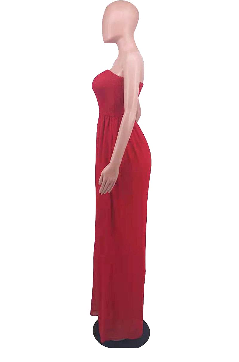 Ophestin Women's Strapless Tube Wide Leg Jumpsuits Smocked Women Jumpsuits Dressy Casual Flowy One Piece Jumpsuits Rompers