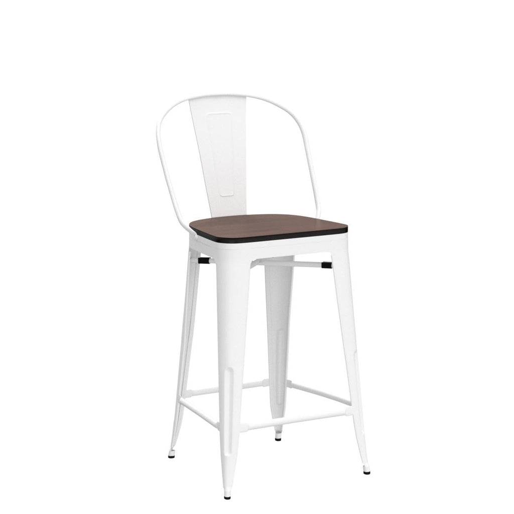 Barstools Set of 4 Counter Height Bar Stools for Kitchen Island Farmhouse Metal High Back Bar Chairs Wooden Seat 24" Matte Black