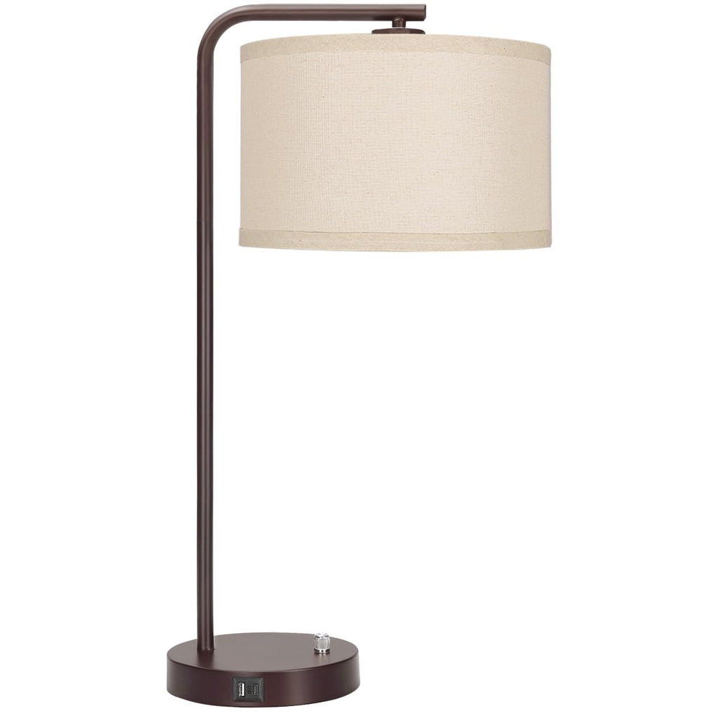 Table Lamps Set of 2, Fully Dimmable Bedside Lamp with USB C+A Charging Ports, Modern Nightstand Lamps with Linen Fabric Shades, Tall Desk Lamp for Bedroom, Living Room, Office, LED Bulb Included