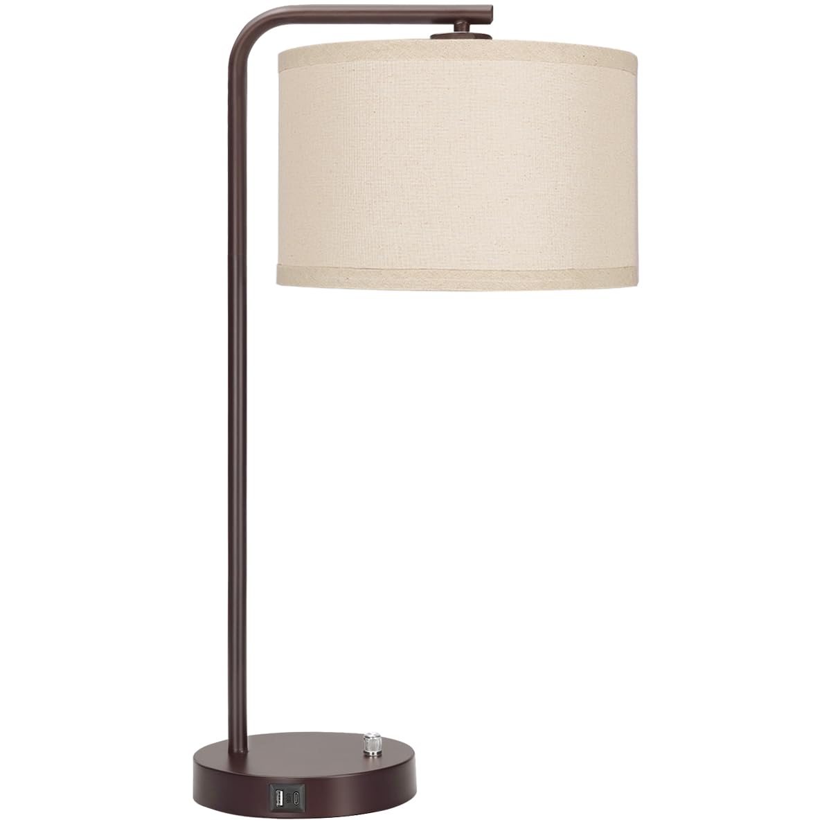 Table Lamps Set of 2, Fully Dimmable Bedside Lamp with USB C+A Charging Ports, Modern Nightstand Lamps with Linen Fabric Shades, Tall Desk Lamp for Bedroom, Living Room, Office, LED Bulb Included