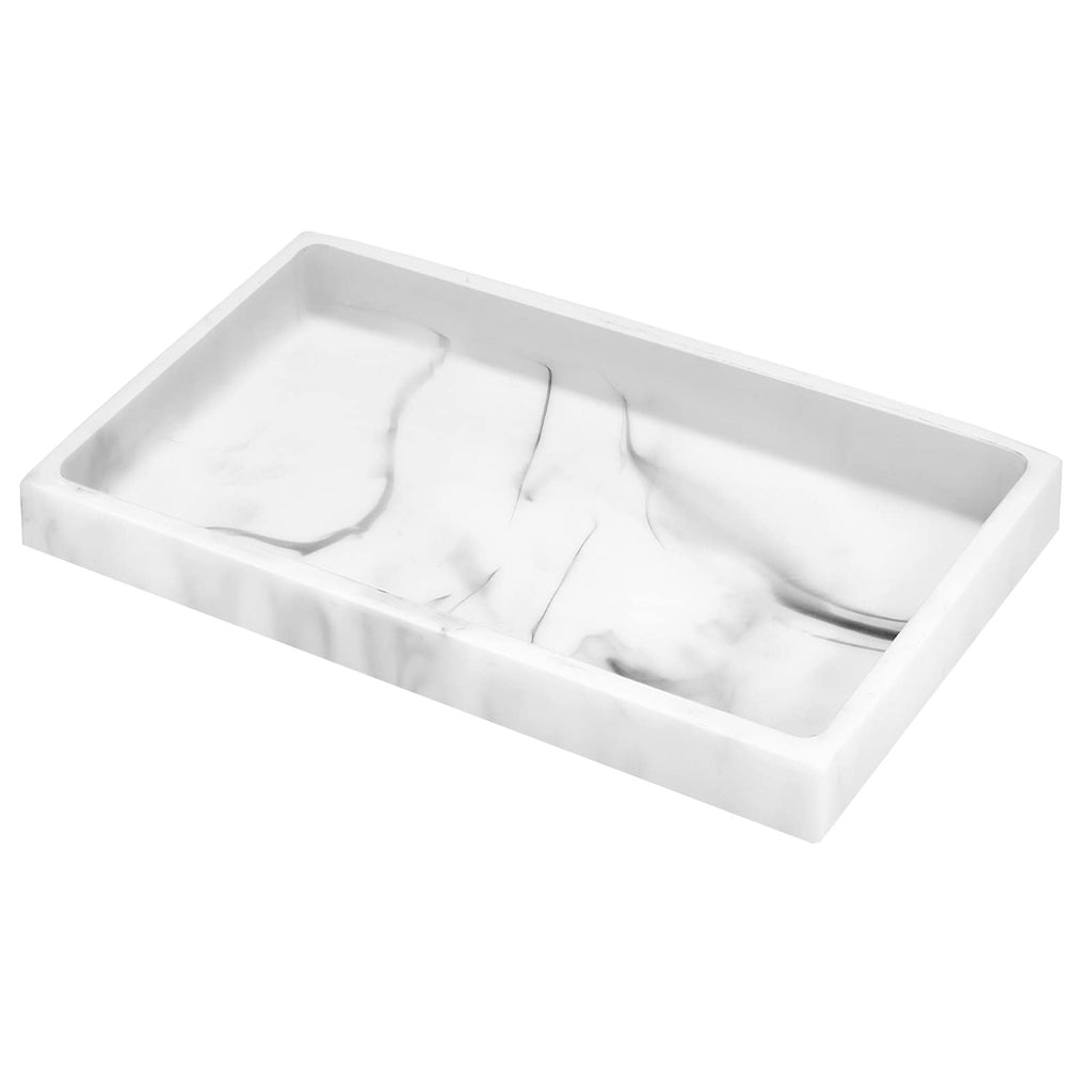 Luxspire Bathroom Vanity Tray, Resin Dresser Jewelry Ring Dish Tank Storage Kitchen Sink Countertop Organizer Plate Holder for Perfume Candles Soap Towel Plant Bathroom Accessories, M, Matte Black