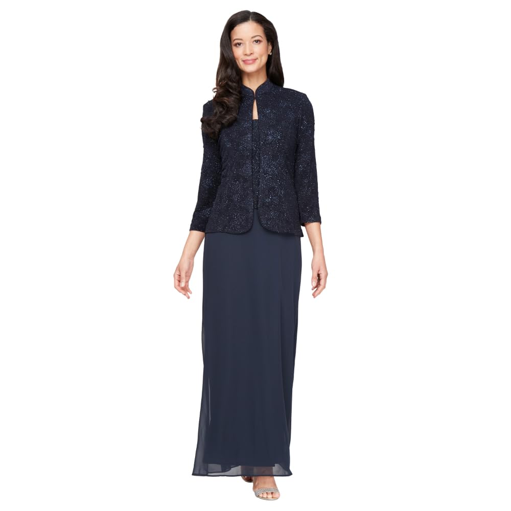 Alex Evenings Womens Long Dress with Mandarin Neckline Jacket