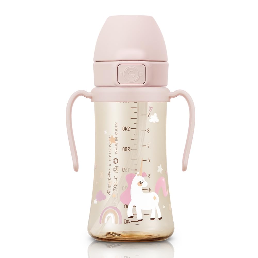 GROSMIMI PPSU Baby Straw Cup Stage 2, 12M+, Spill-Proof, 10oz (Air Balloon)