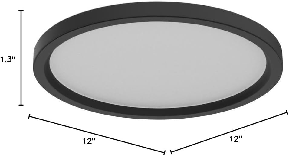 Roomratv Black Ceiling Light Fixture with Remote Control, with 3000K Warm Nightlight, 12inch 24W Flush Mount Ceiling Light, 3 Light Color Changeable, Brightness(10% to 100%) Adjustable
