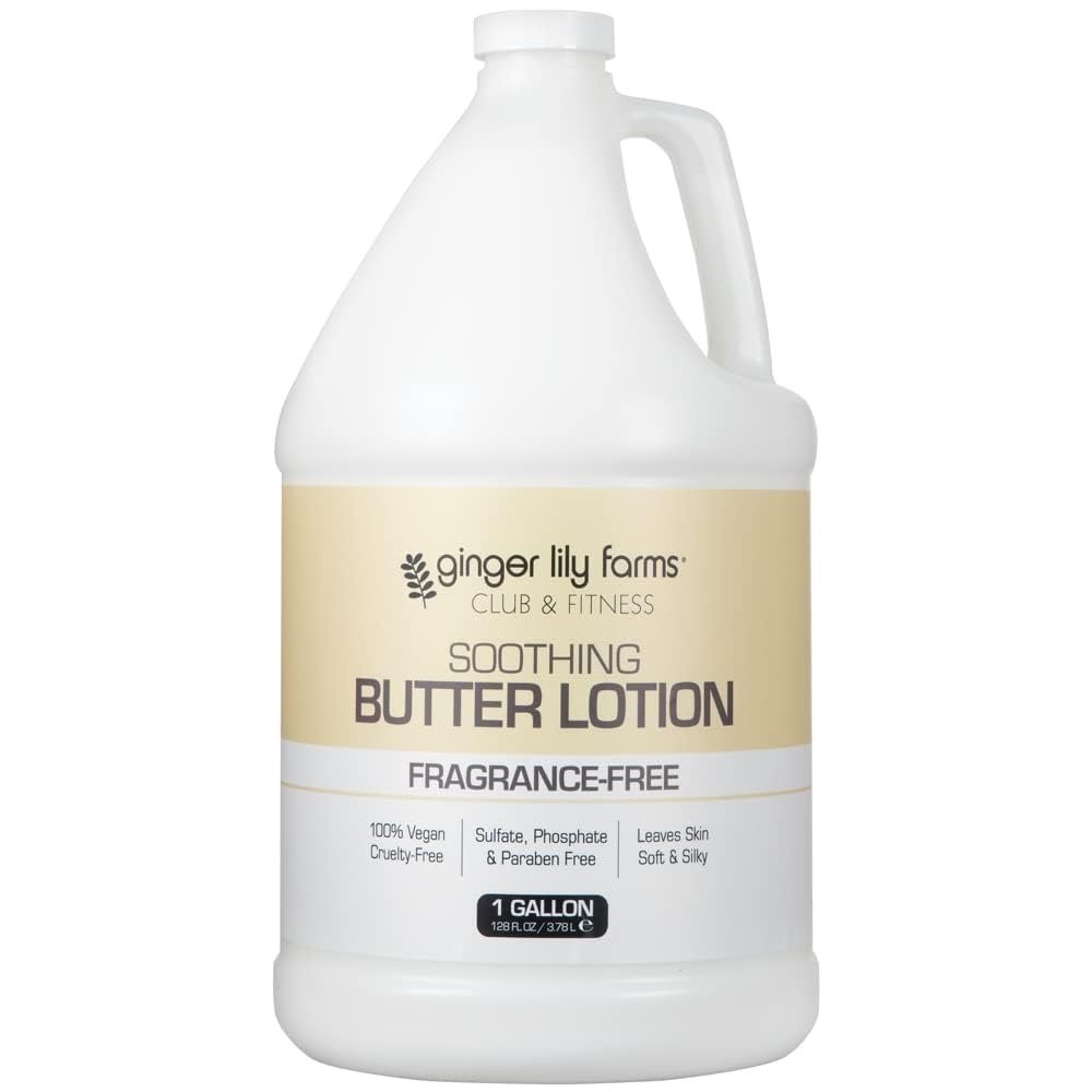 Ginger Lily Farms Club & Fitness Soothing Butter Lotion for Dry Skin, 100% Vegan & Cruelty-Free, Aloe Vera Scent, 1 Gallon (128 fl oz) Refill
