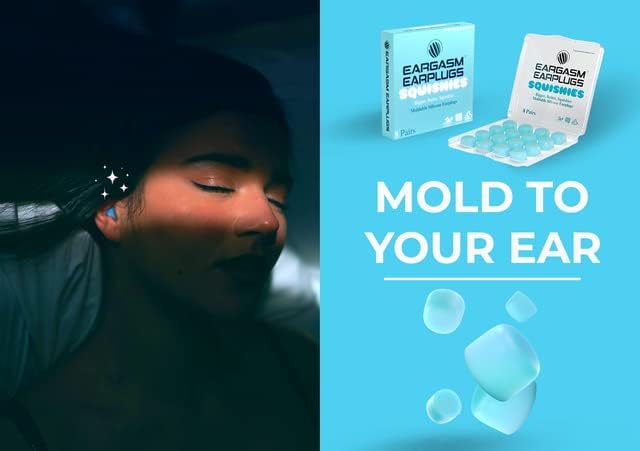 Eargasm Squishies - Blue Moldable Multipurpose Noise Reduction Noise Cancelling Waterproof Airtight Ear-Plugs for Sleeping, Snoring, Working, Studying, Swimming and More - Storage Case Included