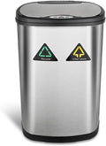 Ninestars DZT-50-13R Automatic Touchless Dual Compartment Motion Sensor Trash Can/Recycler, 13 Gal 50L, Stainless Steel Base (Oval, Black/Silver Lid)