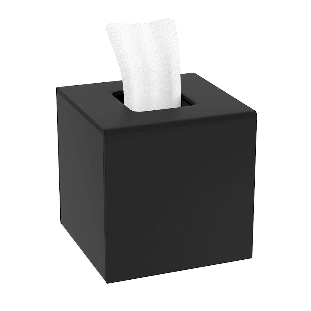 HIIMIEI Tissue Box Cover, Acrylic Tissue Holder Napkin Dispenser for Home Office Restaurant Desk Decor, Black Square 5.4x5.4x5.4''