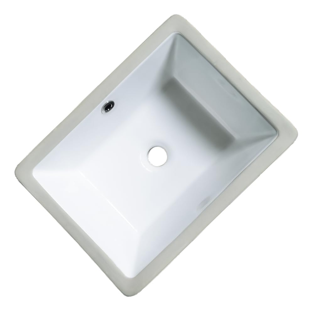KINGWONG 14 Inch Small Square Undermount Bathroom Sink, 13.75" Ceramic White Porcelain Under Counter Basin for Vanity, Modern Rectangular Sink with Overflow Hole, Easy to Clean, Interior 11.5" x 11.5"