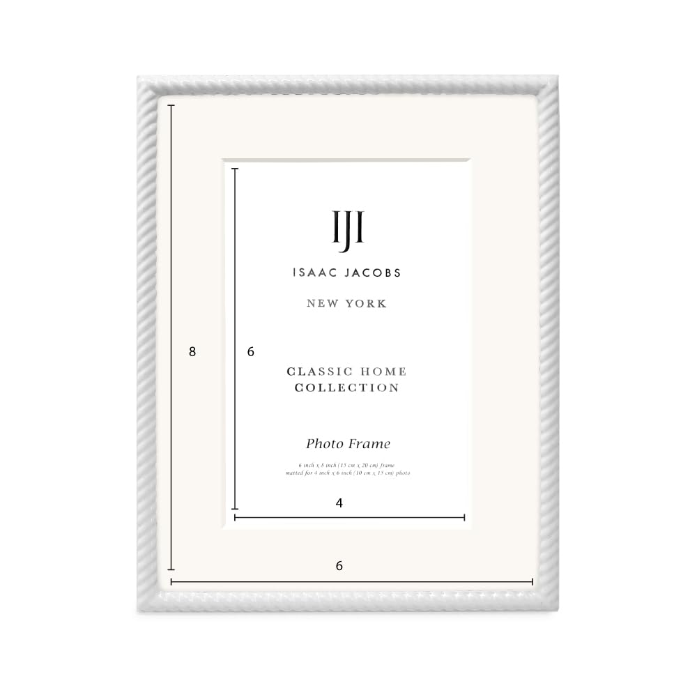 Isaac Jacobs 6x8 (Matted 4x6) Black Metal Rope Border Picture Frame, Horizontal & Vertical for Tabletop and Wall Display, Home Decor, Metal Frame (6x8 (Matted 4x6), Black)