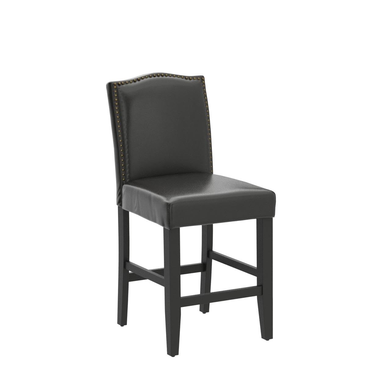 LSSPAID Counter Height Bar Stools Set of 2, 24.8 Inch Modern Upholstered Fabric Barstools, Kitchen Island Chairs with Bronze Nail Backrest and Solid Wood Legs for Kitchen Pub Home Cafe, Beige