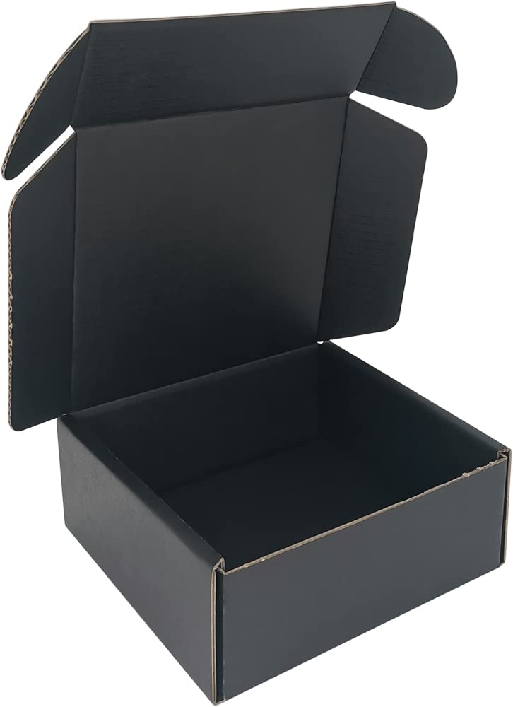 4x4x1'' Small Shipping Boxes 25 Pack, Corrugated Cardboard Mailers for Business, Black (CM441B25)