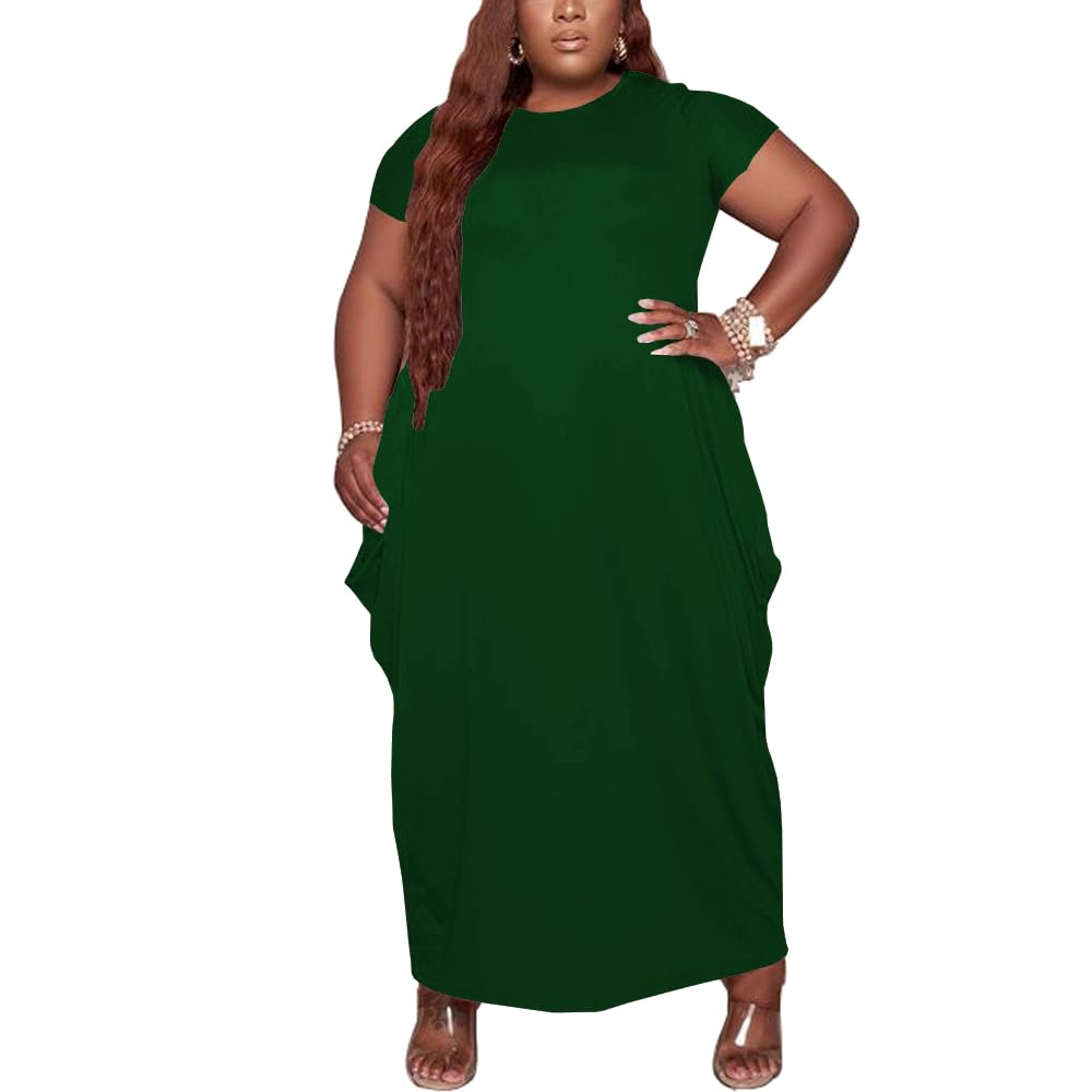 Tycorwd Women's Plus Size Casual Maxi Dresses Short Sleeve Loose Beach Dress Sundress with Pockets