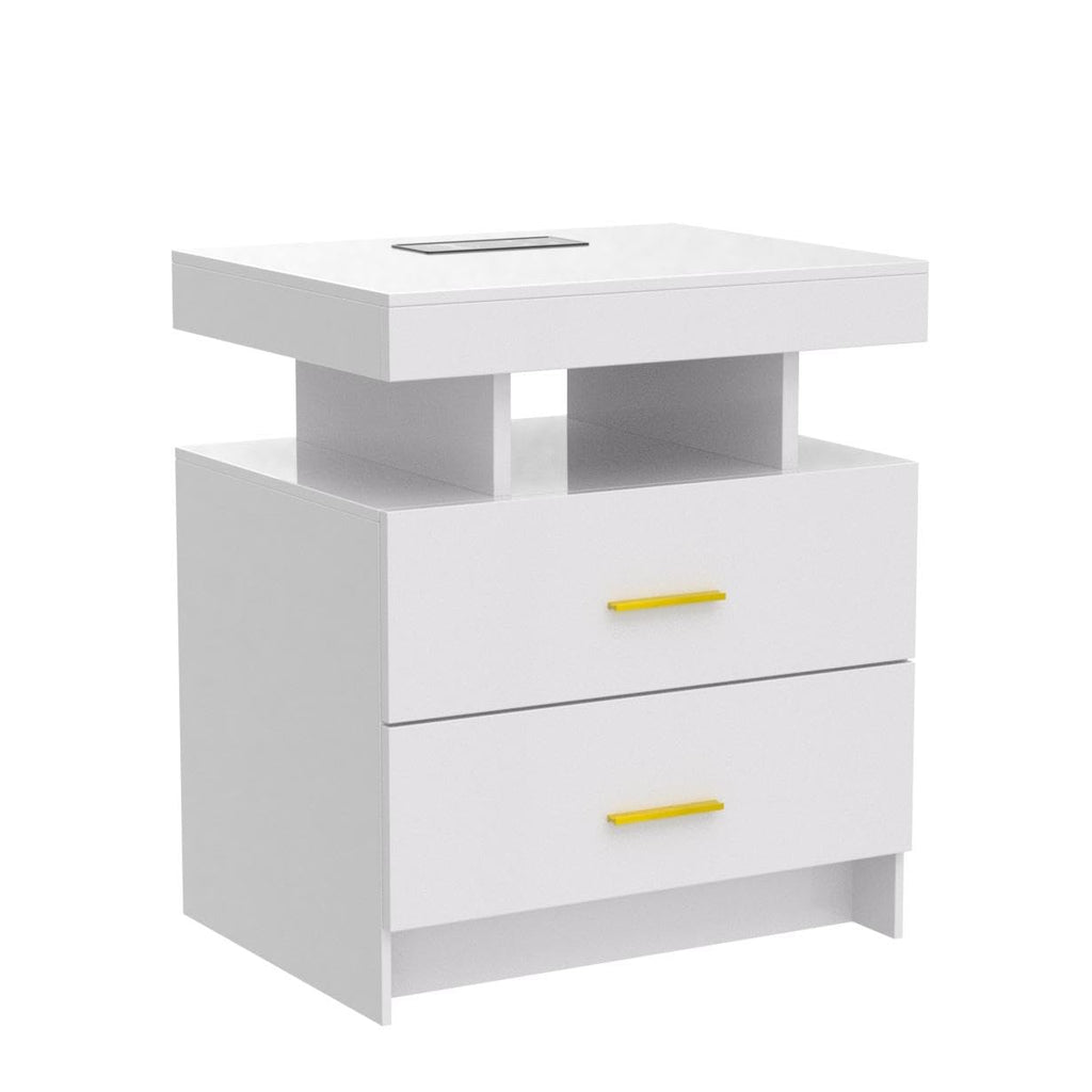 HNEBC LED Nightstand with Charging Station,Smart Bedside Table with Motion Sensor Lights,3 Drawers,Tempered Glass Top,High Gloss End Table with 3 Color Lights for Bedroom, Living Room,Office-Black