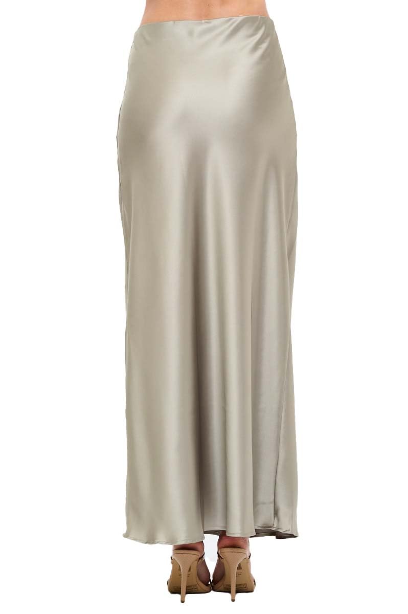 Women's Solid Satin High Waist Midi Long Skirt Hidden Elastic Waistband Skirt for Women-Made in USA