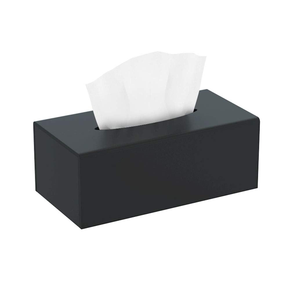 HIIMIEI Tissue Box Cover, Acrylic Tissue Holder Napkin Dispenser for Home Office Restaurant Desk Decor, Black Square 5.4x5.4x5.4''