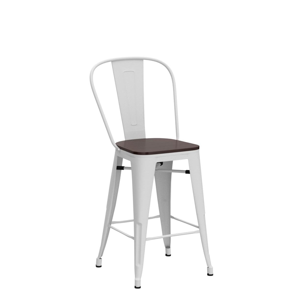 Barstools Set of 4 Counter Height Bar Stools for Kitchen Island Farmhouse Metal High Back Bar Chairs Wooden Seat 24" Matte Black