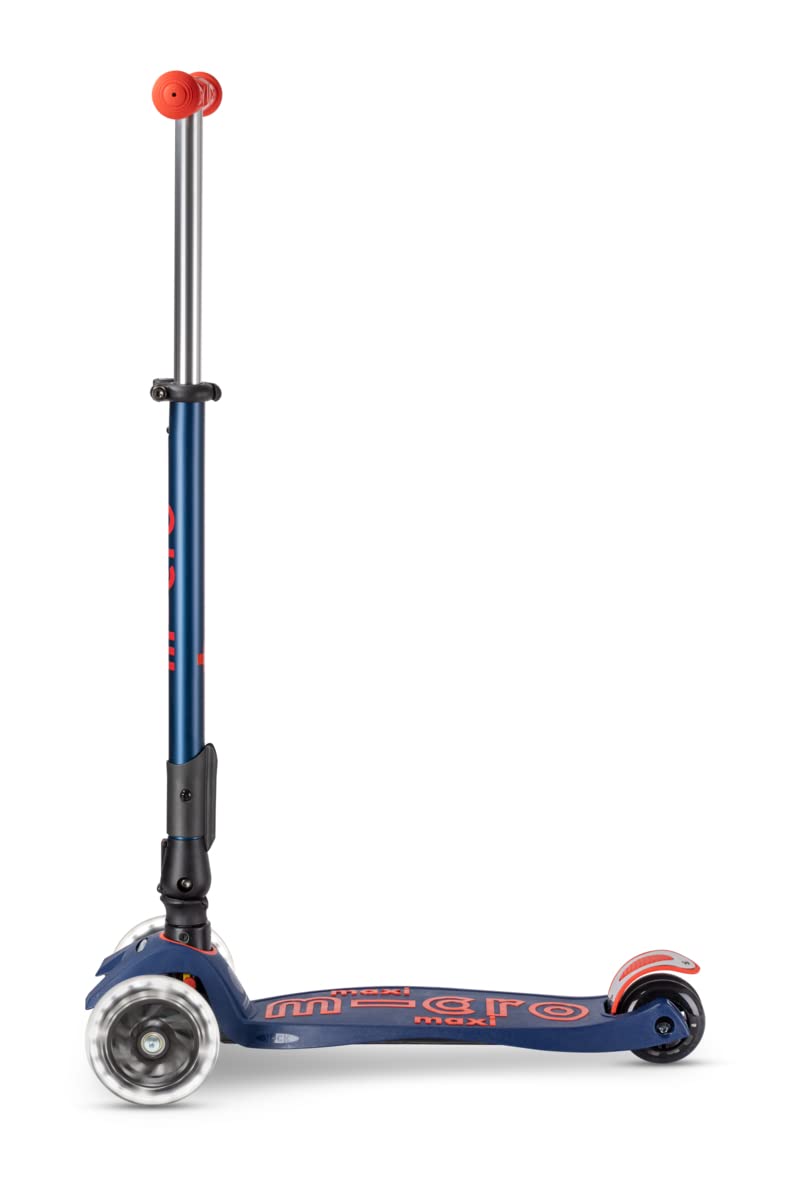 Micro Kickboard | Maxi Foldable LED Kids Scooter for Ages 5-12 | Children up to 110 lbs | 3 Wheel Lean-to-Steer Design | Adjustable T Bar | Smooth Ride, Motion Activated PU LED Wheels | Swiss Design