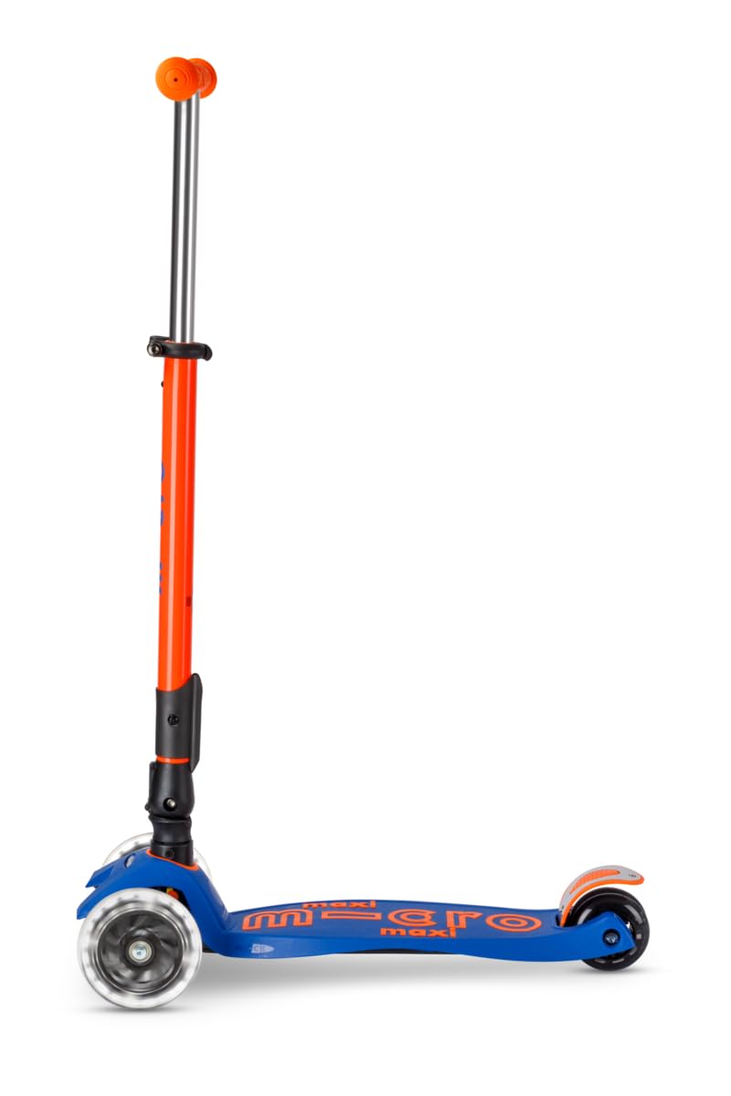 Micro Kickboard | Maxi Foldable LED Kids Scooter for Ages 5-12 | Children up to 110 lbs | 3 Wheel Lean-to-Steer Design | Adjustable T Bar | Smooth Ride, Motion Activated PU LED Wheels | Swiss Design