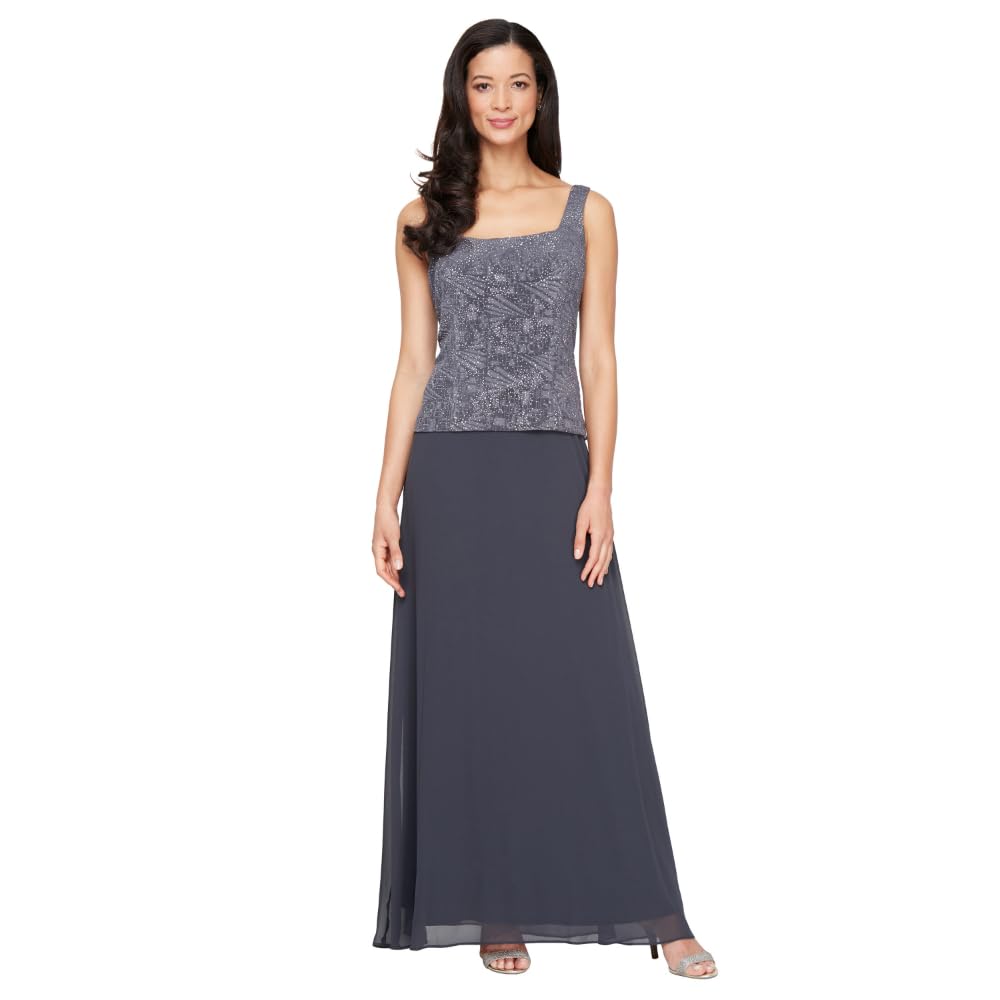 Alex Evenings Womens Long Dress with Mandarin Neckline Jacket