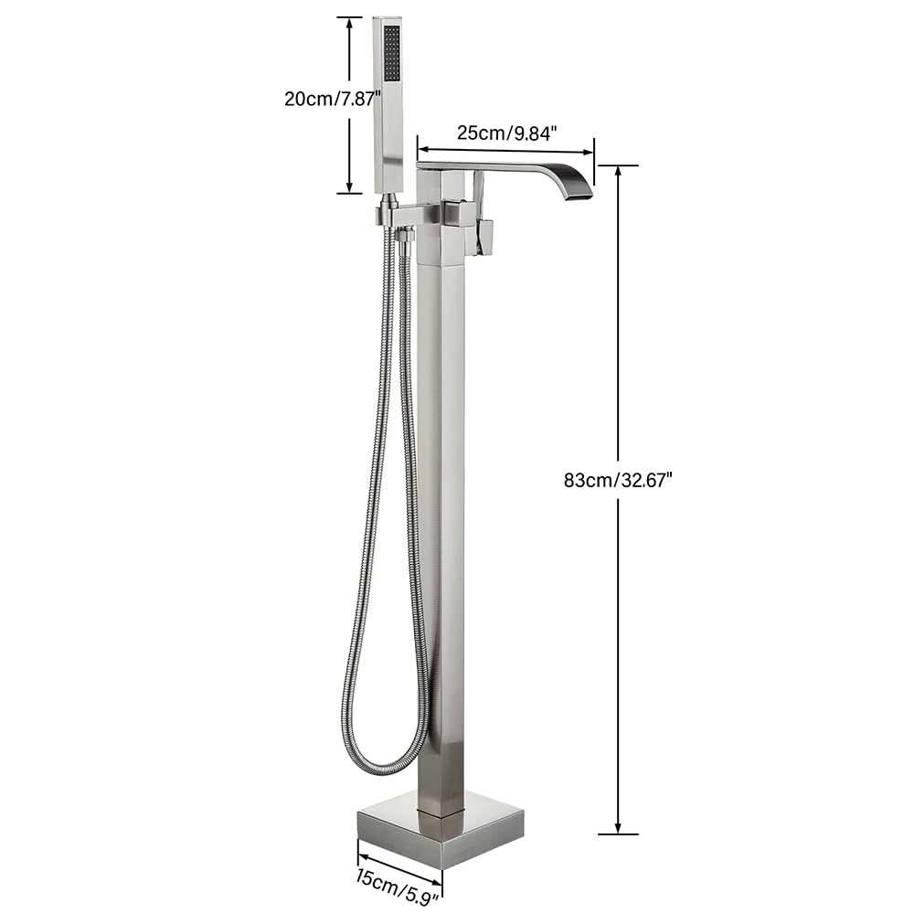 Brushed Gold Freestanding Bathtub Faucet with Hand Shower Tub Filler Faucet Floor Mounted High Flow Single Handle Bath Filler Solid Brass