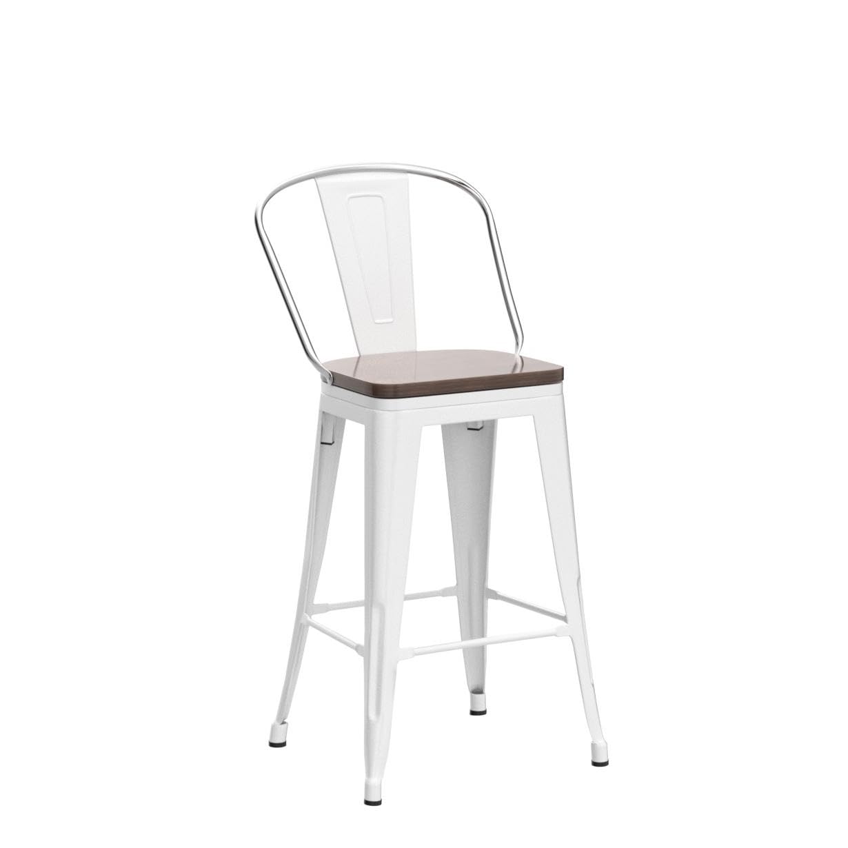 Alunaune 24" Swivel Metal Bar Stools Set of 4 High Back Counter Height Barstools Industrial Dining Bar Chairs with Large Wooden Seat-Matte Black