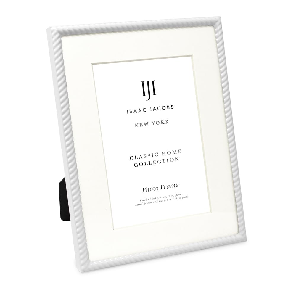 Isaac Jacobs 6x8 (Matted 4x6) Black Metal Rope Border Picture Frame, Horizontal & Vertical for Tabletop and Wall Display, Home Decor, Metal Frame (6x8 (Matted 4x6), Black)
