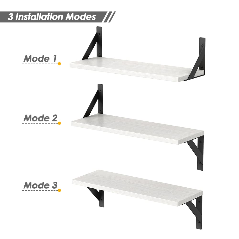 Forbena 12 Inch Deep Floating Shelves for Wall, Wide Black Wall Mounted Shelves for Bedroom Office Books Plants, Large Hanging Shelf for Living Room Bathroom Kitchen Closet Pantry Storage (3-Pack)