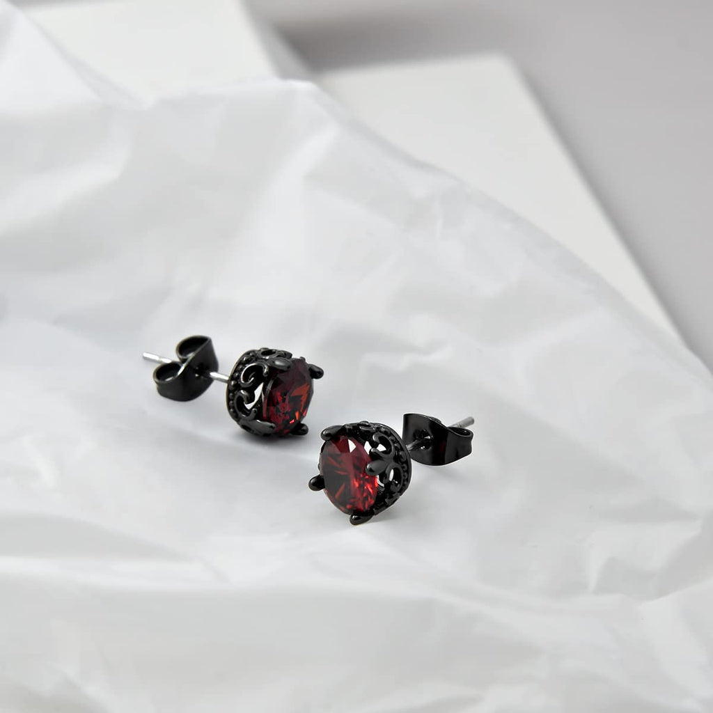 Retro Dark Shadow Stud Earrings, Hypoallergenic Stainless Steel Cubic Zirconia Earrings