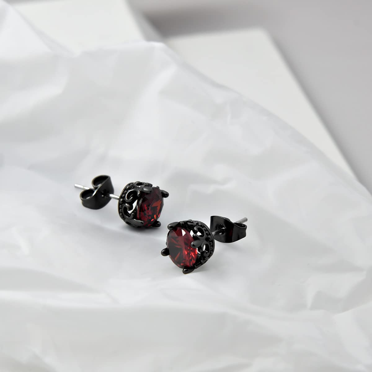 Retro Dark Shadow Stud Earrings, Hypoallergenic Stainless Steel Cubic Zirconia Earrings