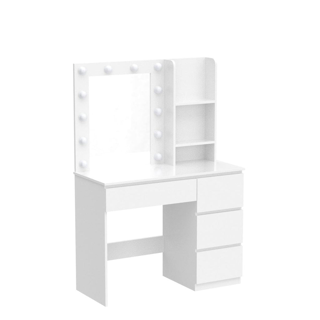 Vabches Makeup Vanity with Lights, 37inch Vanity Desk, 4 Large Drawers Dresser with Lighted Mirror, 3 Lighting Modes Brightness Adjustable, White