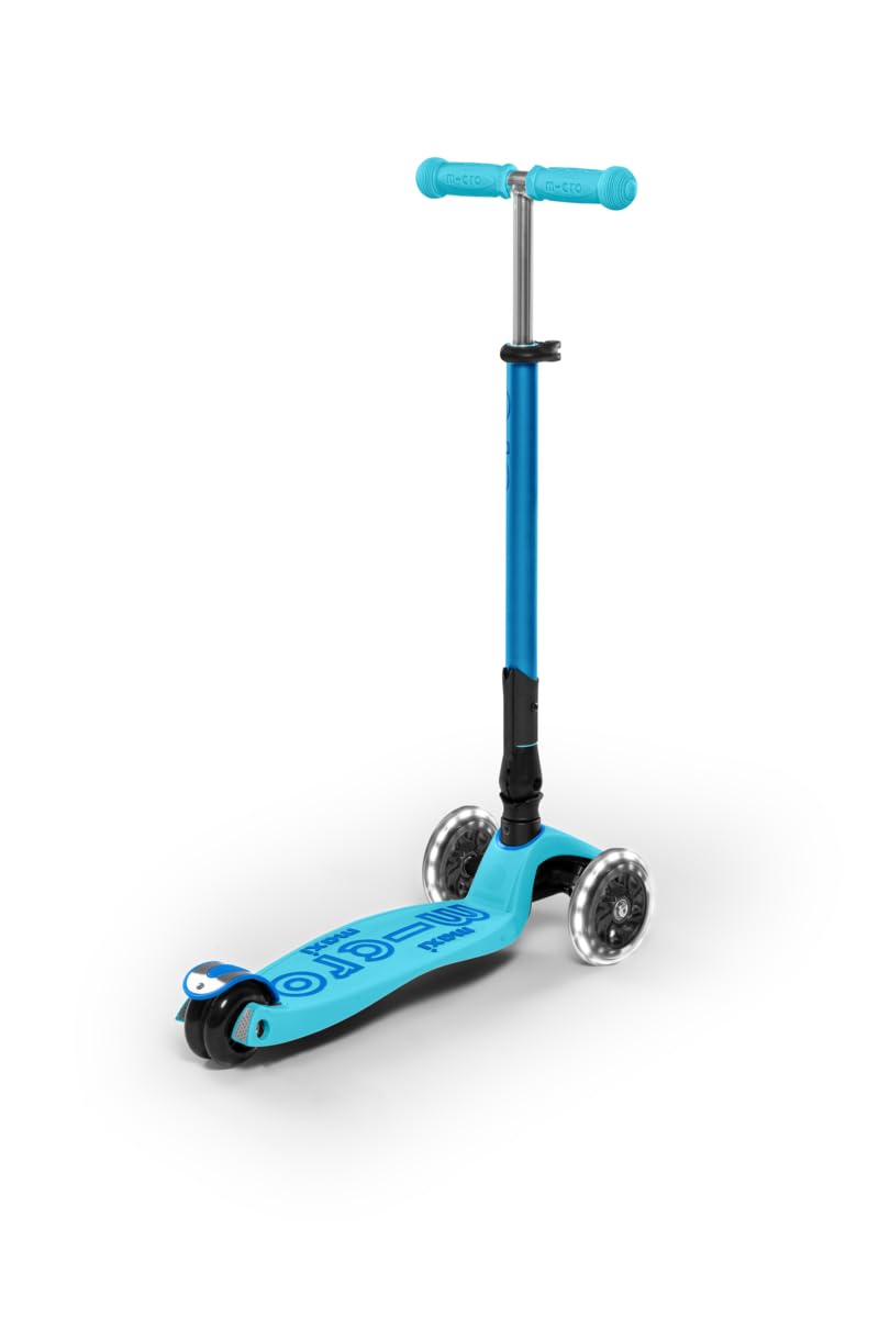 Micro Kickboard | Maxi Foldable LED Kids Scooter for Ages 5-12 | Children up to 110 lbs | 3 Wheel Lean-to-Steer Design | Adjustable T Bar | Smooth Ride, Motion Activated PU LED Wheels | Swiss Design
