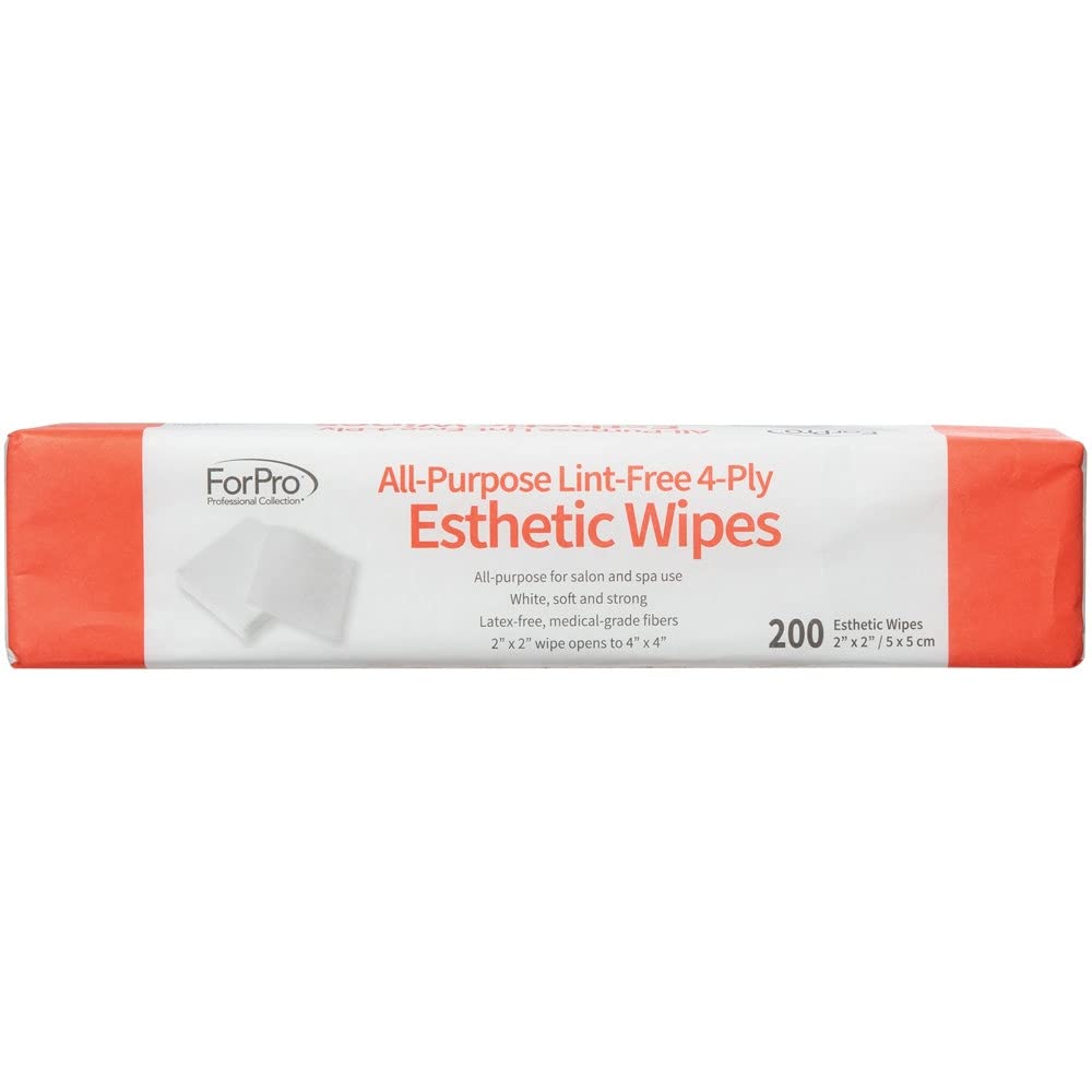 ForPro Professional Collection All-Purpose Lint-Free 4-Ply Esthetic Wipes, for Salon and Spa Use, Soft, Strong and Durable, Latex-Free, 2" x 2", 200-Count