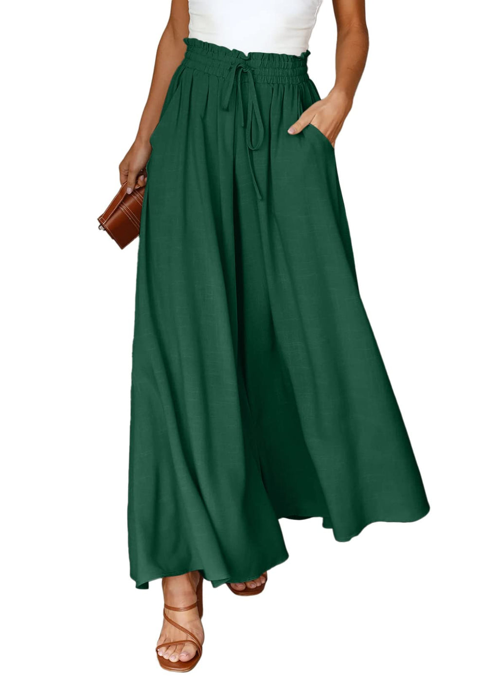 Dokotoo Pants for Women Casual Elastic Waist Wide Leg Pants with Pockets