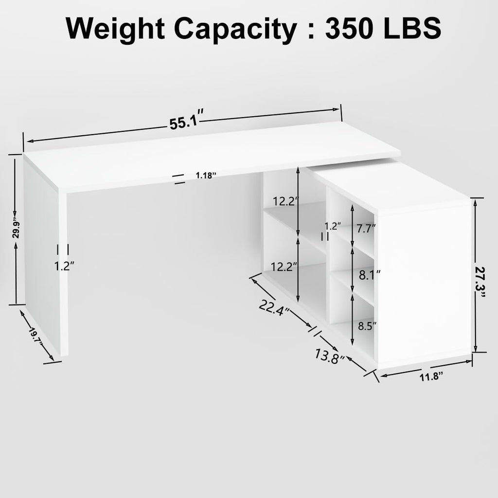 HSH Black L Shaped Computer Desk, Corner Desk with Storage Cabinet Shelves, Reversible Industrial Wood Executive Workstation, L-Shaped Home Office Table for Work Study Writing Gaming, 55 Inch