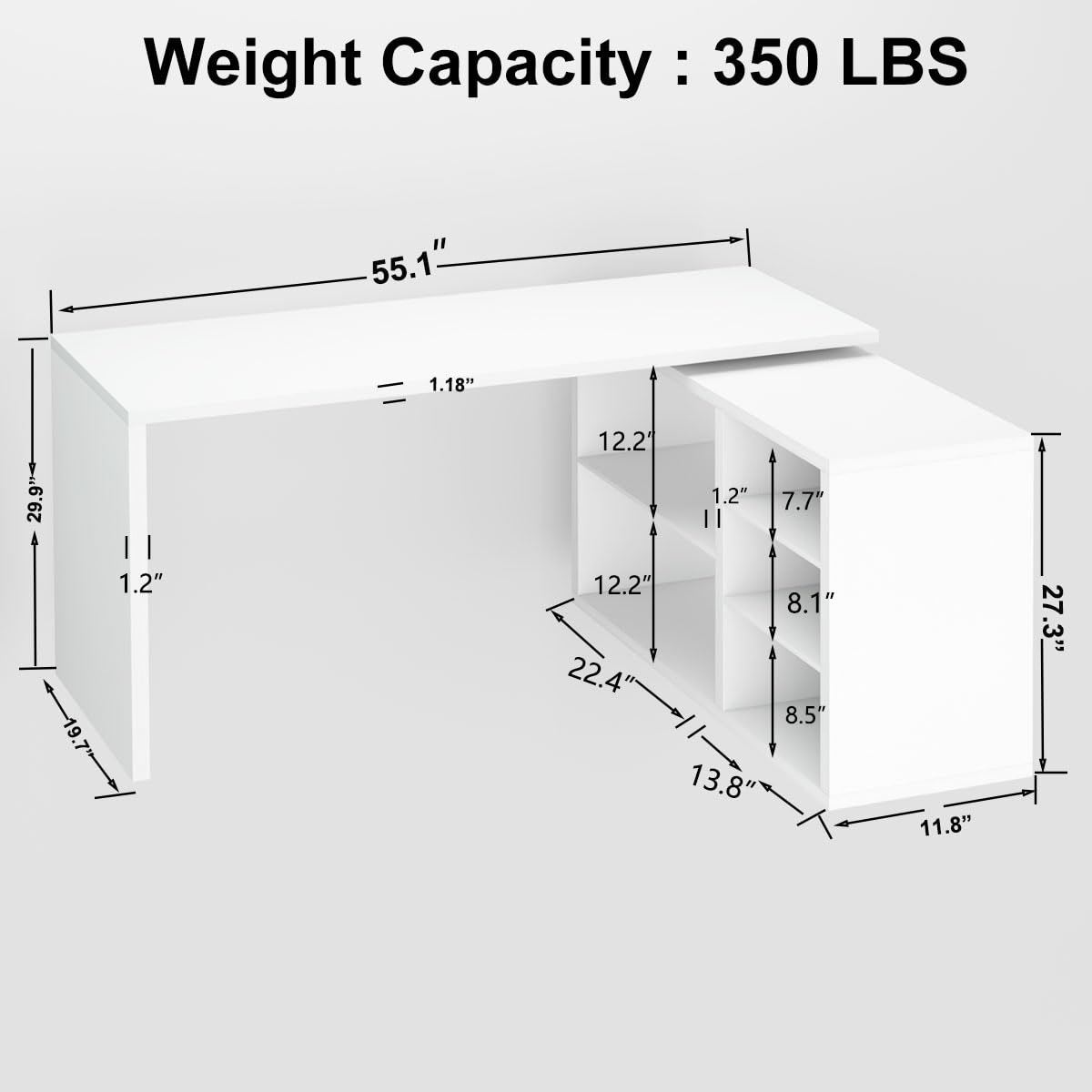 HSH Black L Shaped Computer Desk, Corner Desk with Storage Cabinet Shelves, Reversible Industrial Wood Executive Workstation, L-Shaped Home Office Table for Work Study Writing Gaming, 55 Inch