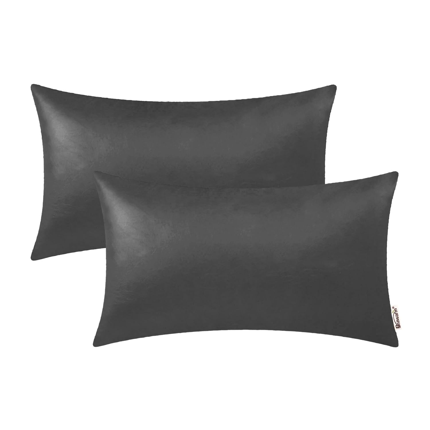 BRAWARM Faux Leather Throw Pillow Covers 16 X 16 Inches - Black Leather Pilow Covers Pack of 2, Solid Dyed Leather Pillowcases for Couch Bed Sofa Garden Home Decorative