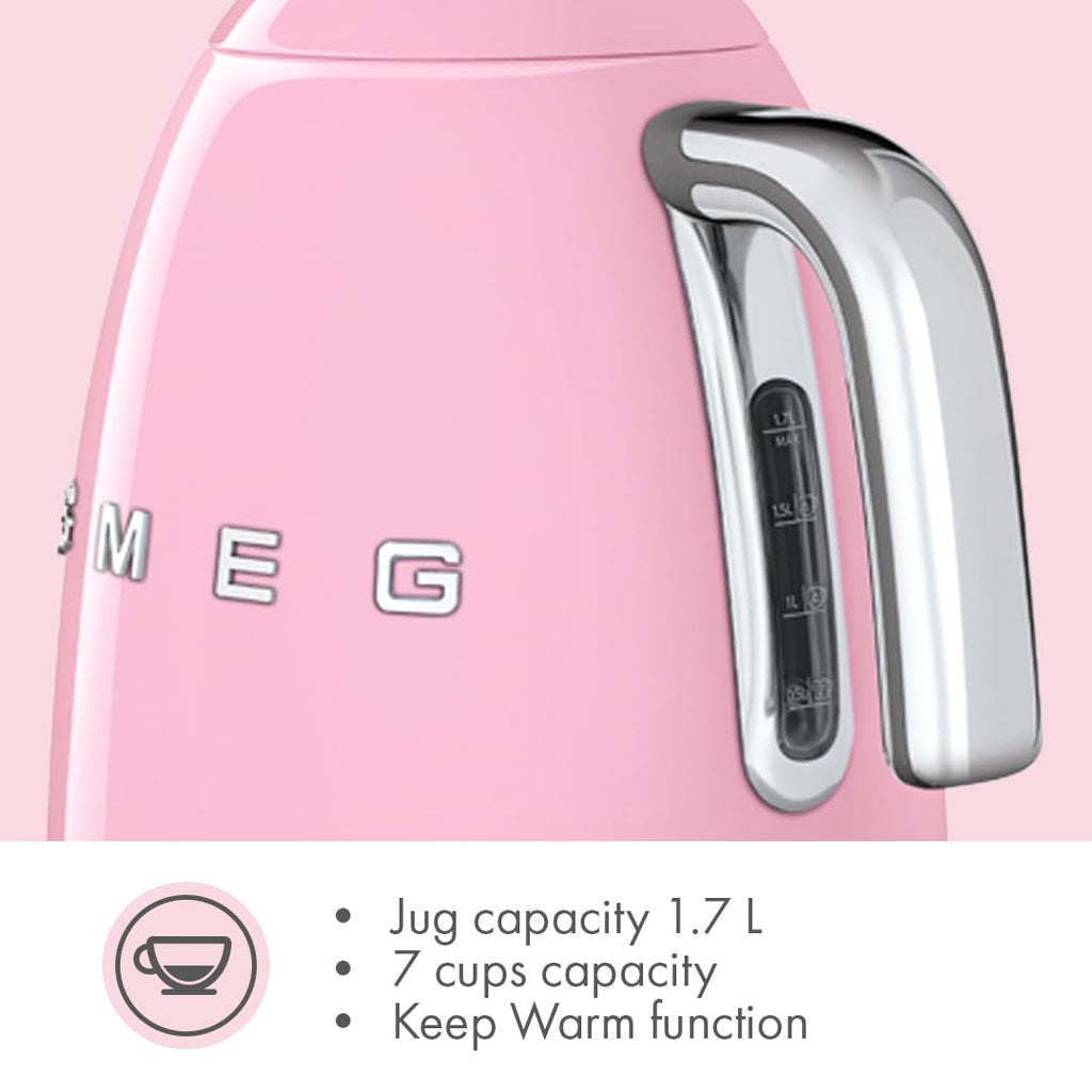 SMEG Variable Temperature Electric Kettle 1.7L (7 Cup), Stainless Steel Tea & Coffee Kettle, Fast Boil, Adjustable Temp 122°F–212°F, Keep Warm, Auto Shut-Off, 360° Base, Retro Style-Black