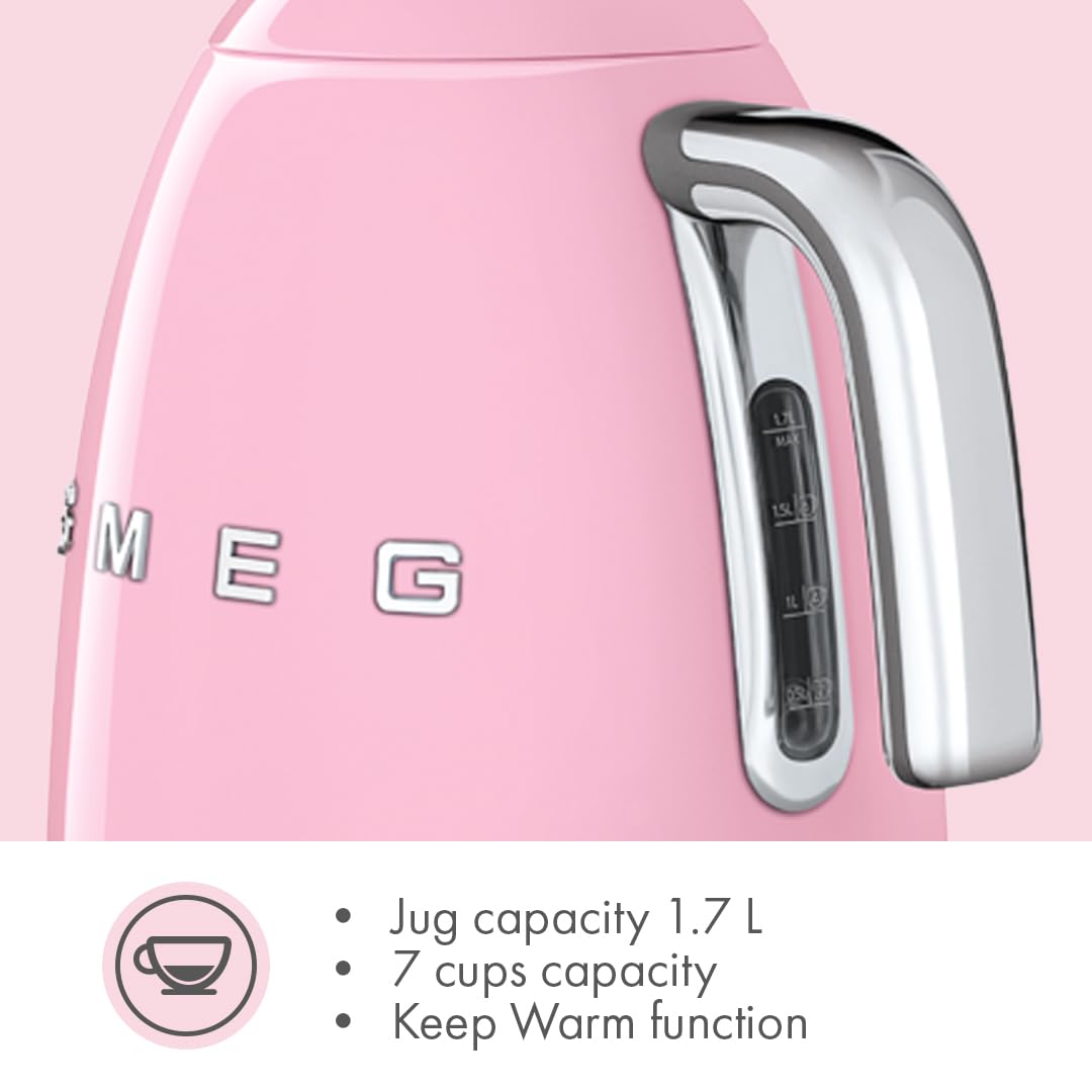 SMEG Variable Temperature Electric Kettle 1.7L (7 Cup), Stainless Steel Tea & Coffee Kettle, Fast Boil, Adjustable Temp 122°F–212°F, Keep Warm, Auto Shut-Off, 360° Base, Retro Style-Black