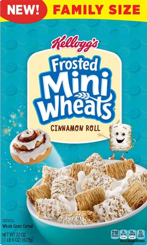 Kellogg's Frosted Mini-Wheats Cold Breakfast Cereal, High-Fiber, Whole Grain, Family Size, Original, 24oz Box (1 Box)