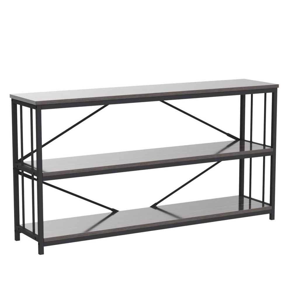 LVB Black Console Table, Modern Entryway Table for Hallway Living Room, Industrial Sofa Table Behind Couch, Farmhouse Wooden Metal Entry Table for Foyer with 3-Tier Storage Shelves, Black Oak, 55 Inch